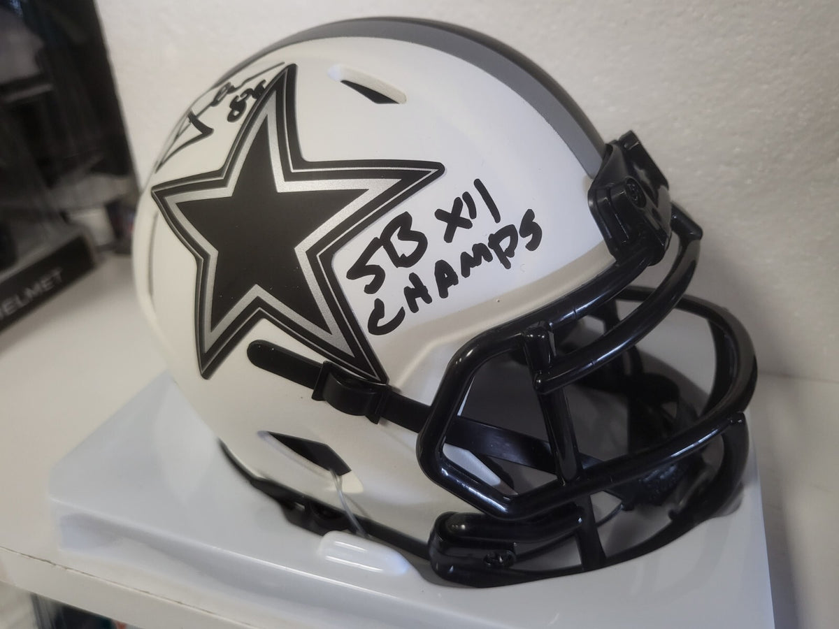 BUTCH JOHNSON COWBOYS SB CHAMPS SIGNED AUTO LUNAR MINI HELMET JSA #WIT647342