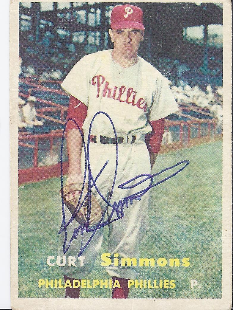 CURT SIMMONS PHILEDELPHIA PHILLIES 1957 TOPPS SIGNED AUTOGRAPH W/COA