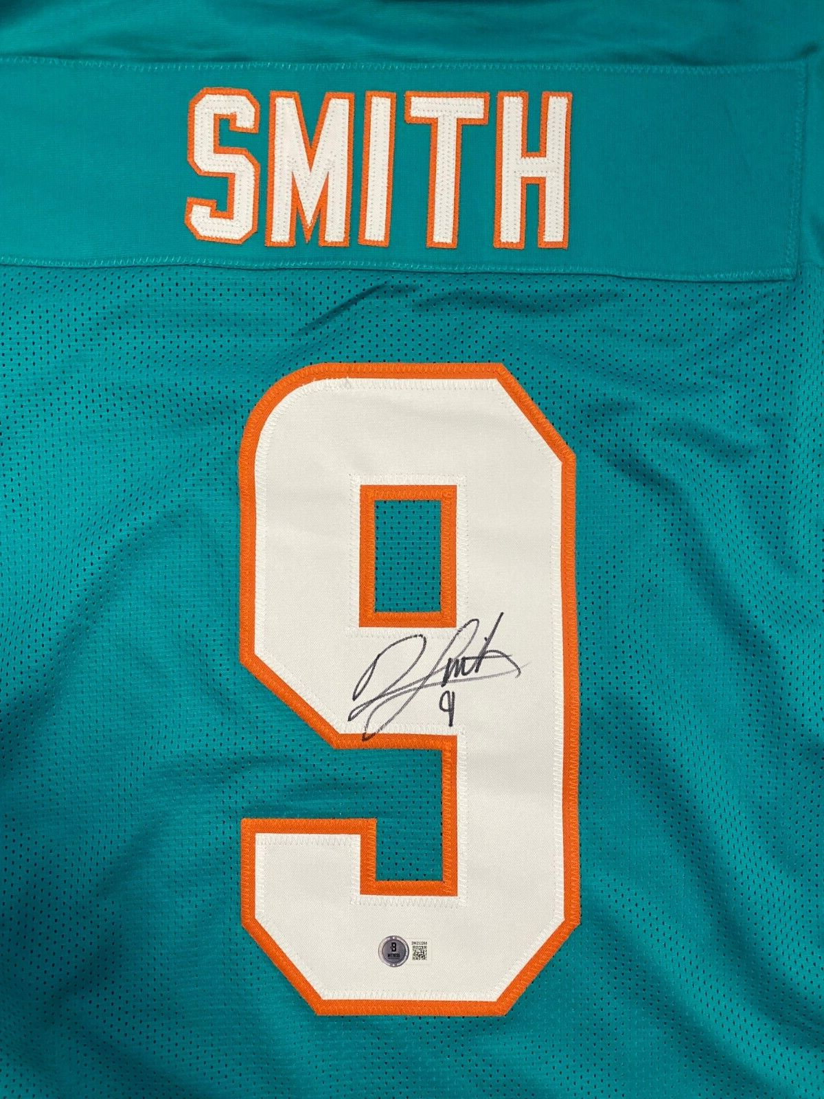 JONNU SMITH #9 DOLPHINS SIGNED AUTO TEAL CUSTOM FOOTBALL JERSEY SZ XL BECKETT **