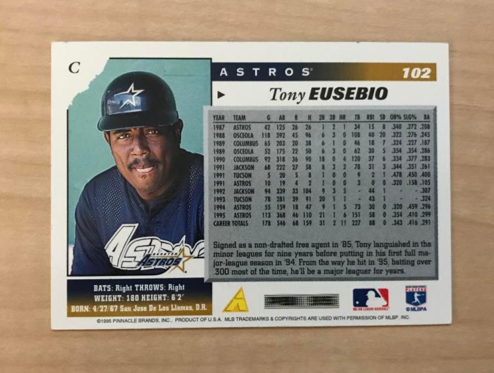 TONY EUSEBIO HOUSTON ASTROS SIGNED AUTOGRAPHED 1996 SCORE CARD #102 W/COA
