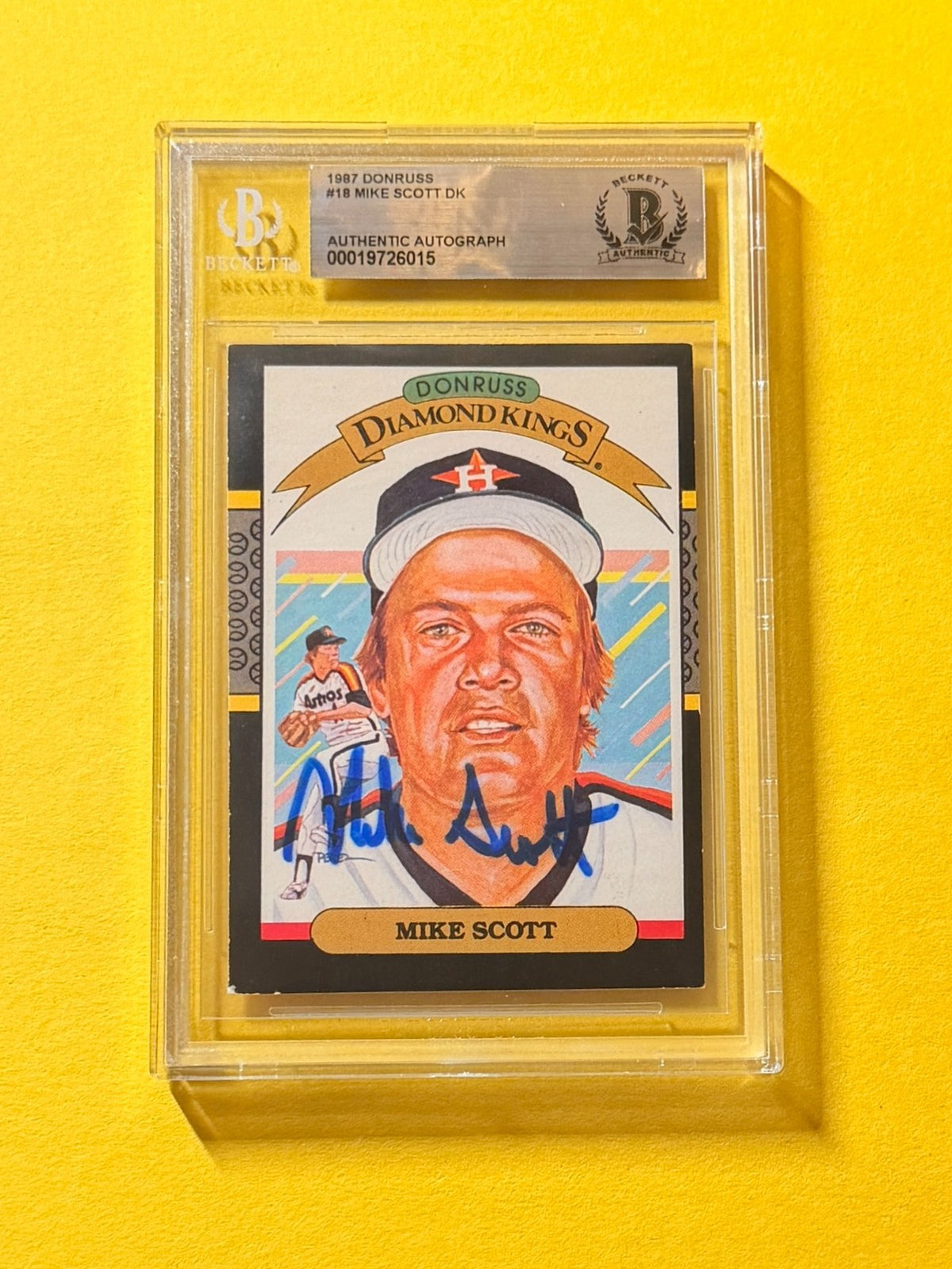 1987 DONRUSS MIKE SCOTT DK #19 SIGNED AUTO  CARD BECKETT AUTHENTIC ASTROS