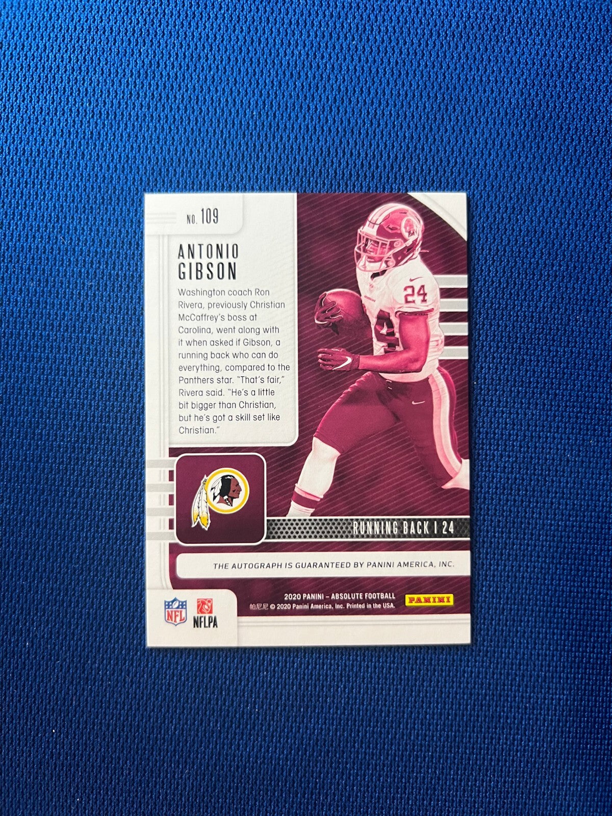 2020 ABSOLUTE ANTONIO GIBSON REDSKINS RC AUTO AUTOGRAPHED RED 2/5 #109