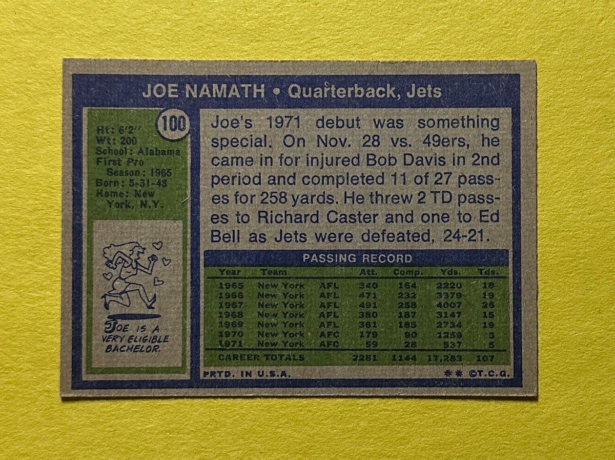 1972 TOPPS JOE NAMATH #100 JETS HOF