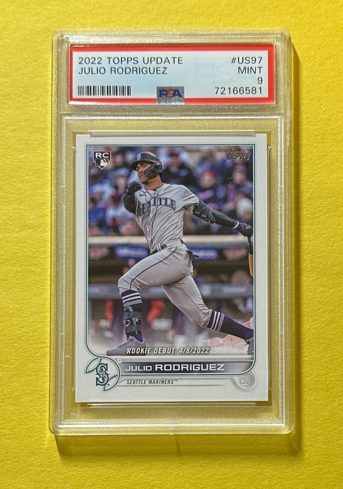 2022 TOPPS UPDATE JULIO RODRIGUEZ ROOKIE CARD PSA MINT 9 #US97 MARINERS