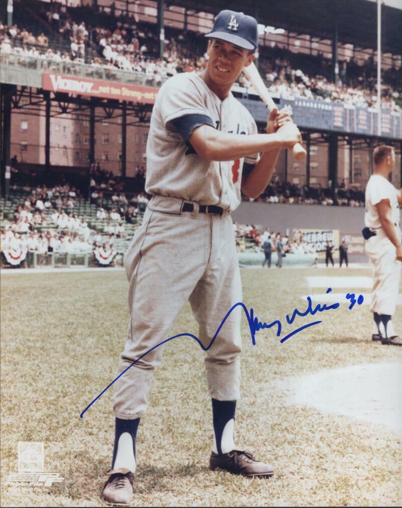 MAURY WILLS   LOS ANGELES DODGERS  SIGNED AUTOGRAPHED 8X10 PHOTO W/ COA