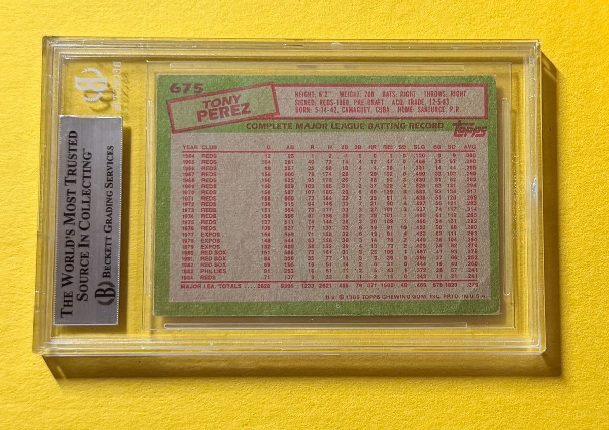 1985 TOPPS TONY PEREZ #675 SIGNED AUTO CARD BECKETT AUTHENTIC PHILLIES
