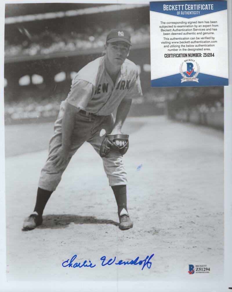 CHARLEY WENSLOFF NEW YORK YANKEES  SIGNED AUTOGRAPHED 8X10 PHOTO BAS Z51294