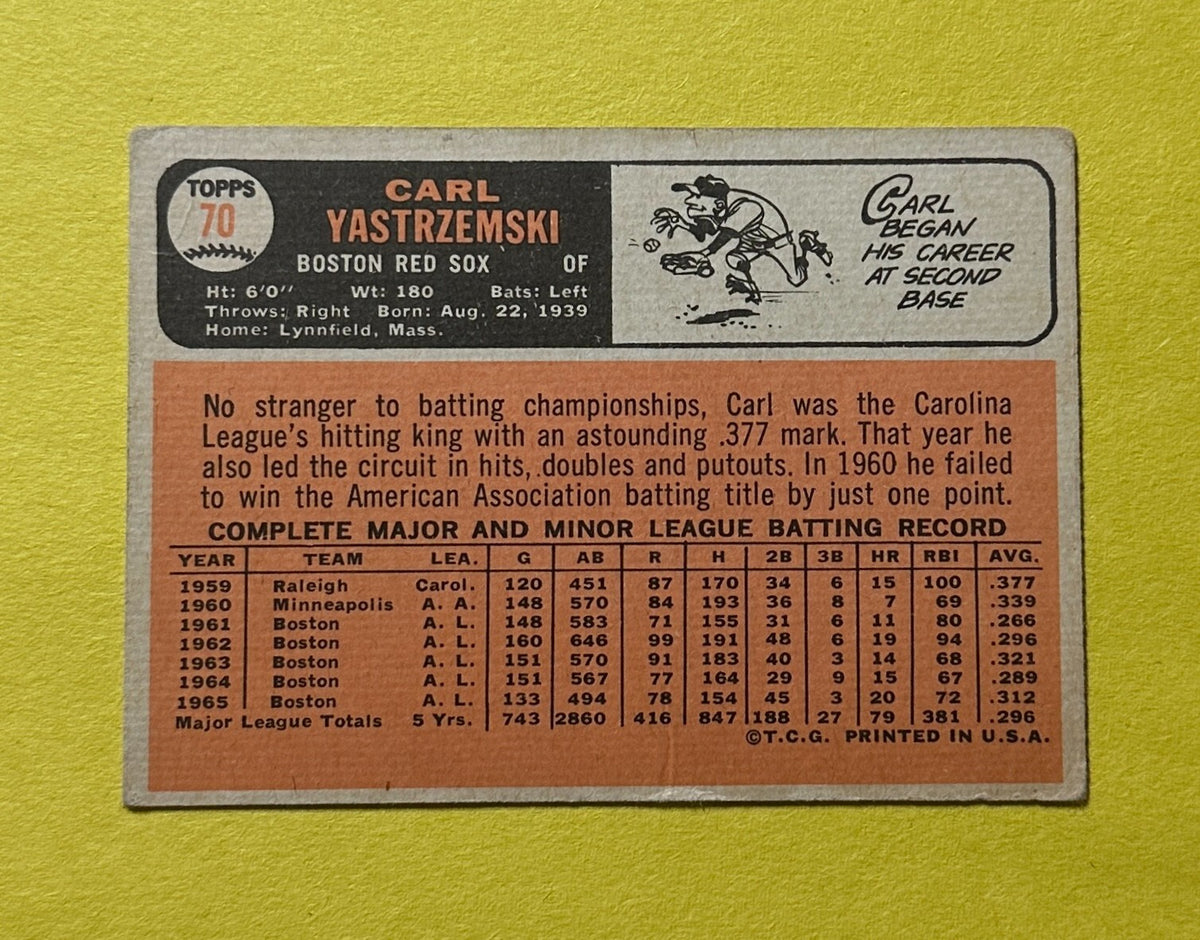 1966 TOPPS CARL YASTRZEMSKI #70 RED SOX HOF