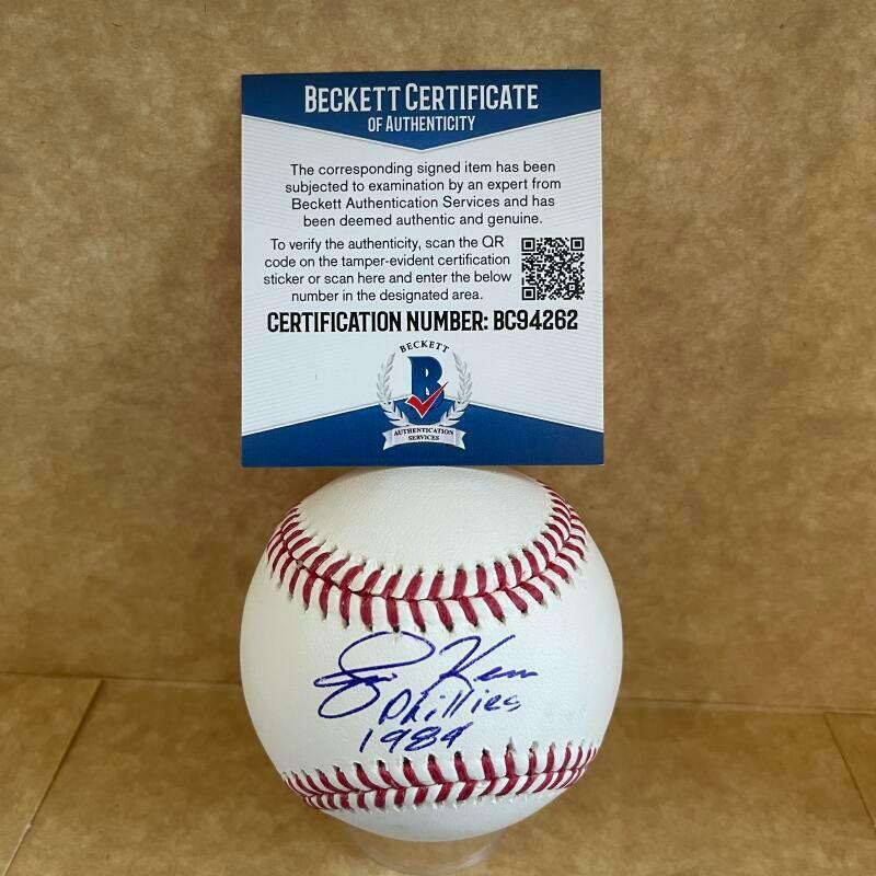 JIM KERN PHILLIES 1984 SIGNED AUTOGRAPHED M.L BASEBALL BECKETT BC94262