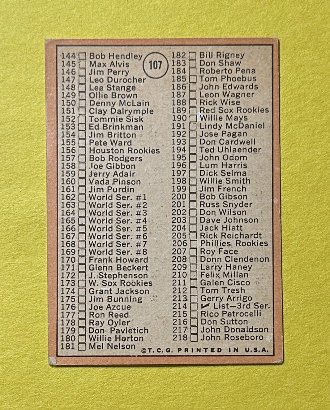 1969 TOPPS CHECKLIST 2ND SERIES #107