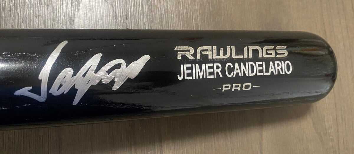 JEIMER CANDELARIO CINCINNATI REDS SIGNED AUTO RAWLINGS ENGRAVED BLACK BAT JSA **