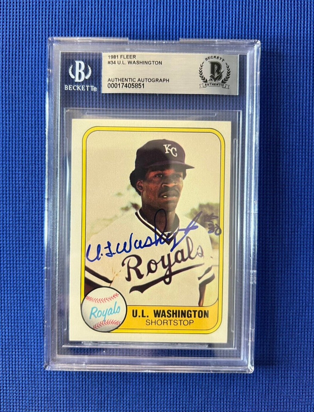 1981 FLEER U.L. WASHINGTON KC ROYALS SIGNED AUTOGRAPHED #34 BECKETT