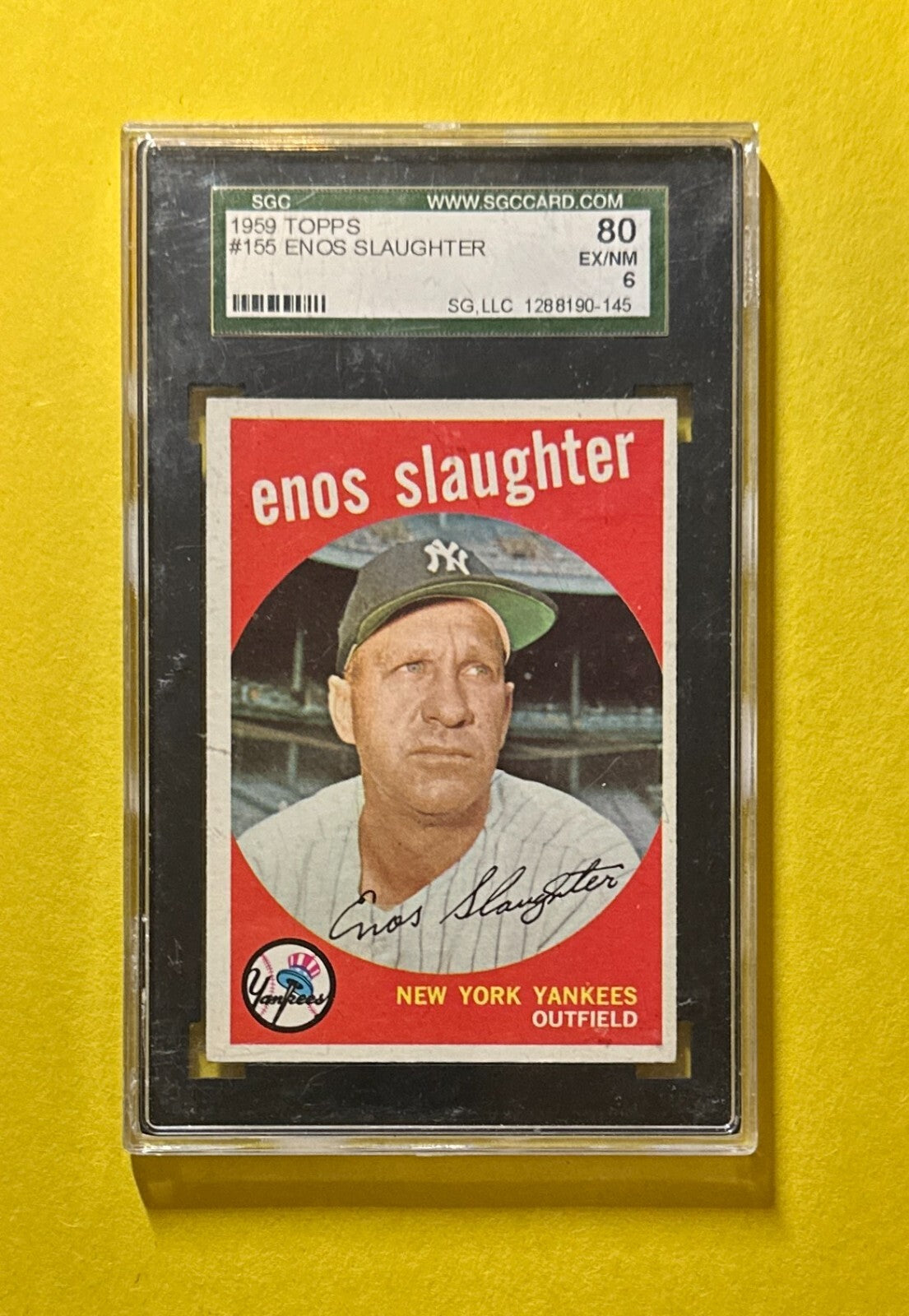 1959 TOPPS ENOS SLAUGHTER #155 SGC EX/NM 6 YANKEES