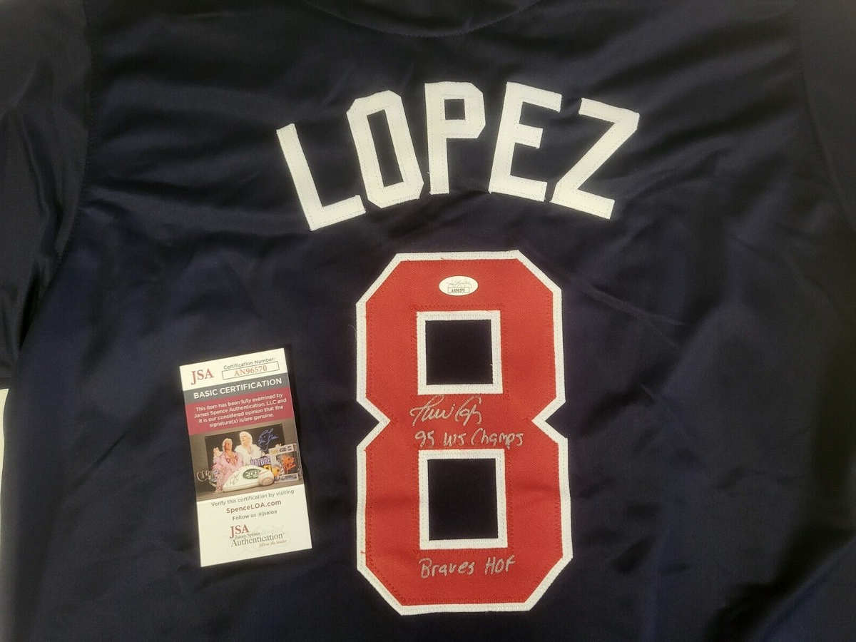 JAVY LOPEZ #8 ATLANTA BRAVES HOF 95 WS CHAMPS AUTO SIGNED CUSTOM JERSEY XL JSA