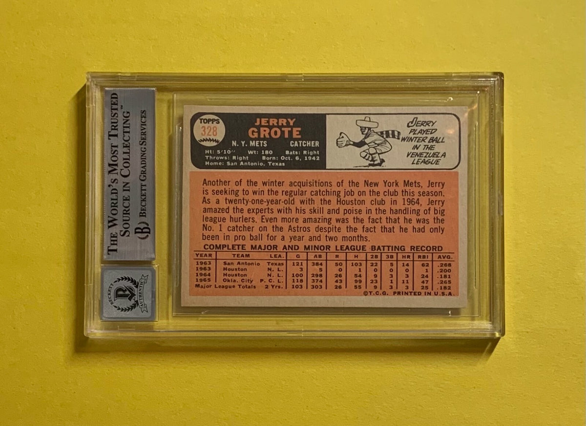 1966 TOPPS JERRY GROTE #328 SIGNED CARD BECKETT AUTH. AUTO 10 METS