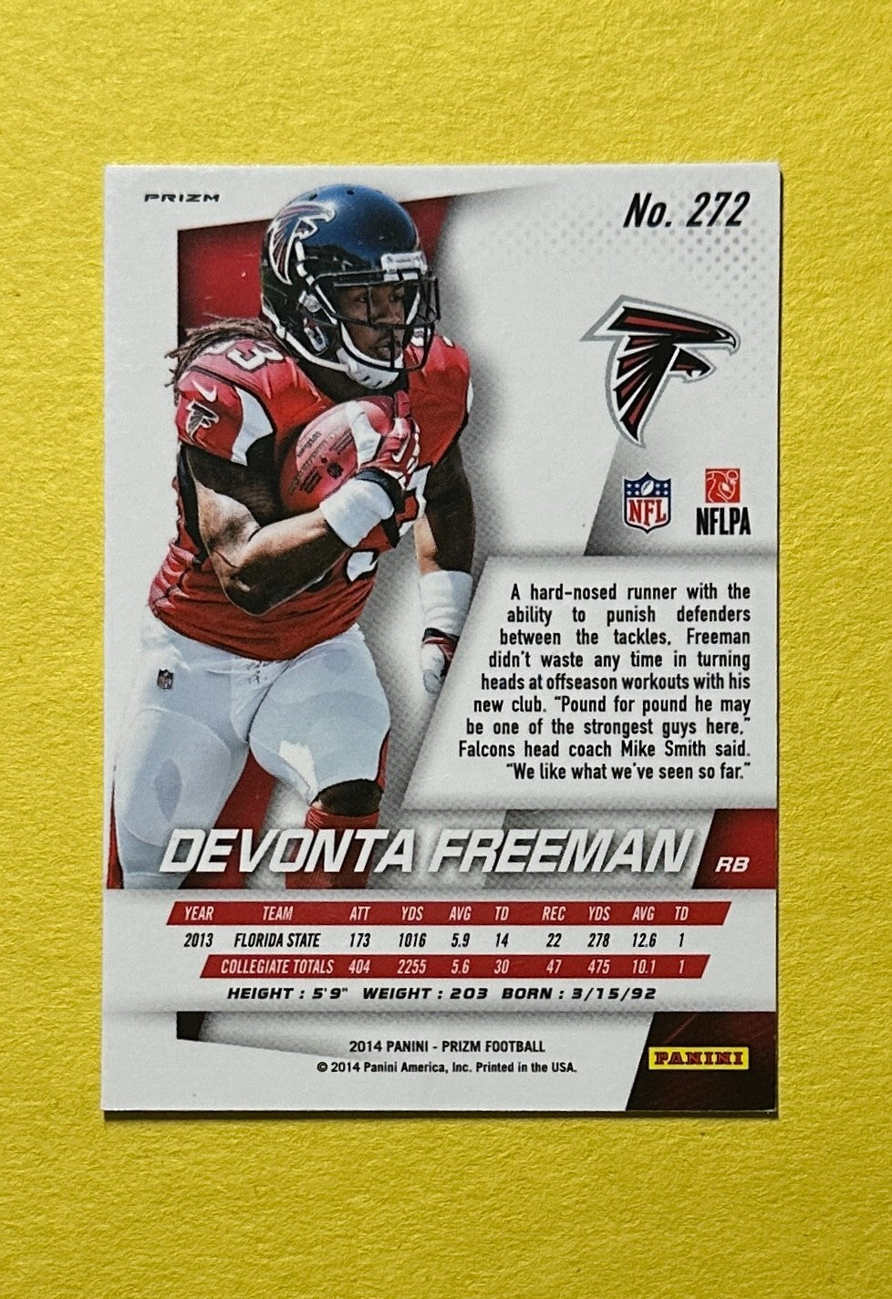 2014 PANINI PRIZM DEVONTA FREEMAN ROOKIE GREEN PRIZM SP #272 FALCONS