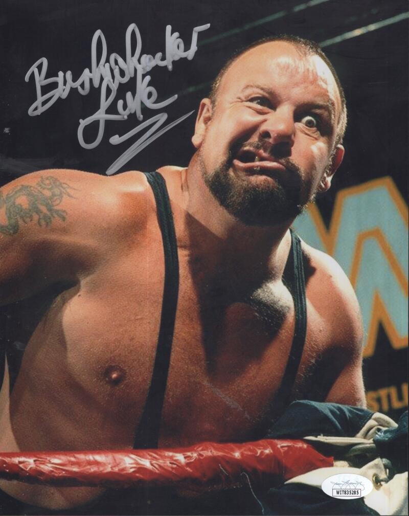 BUSHWACKER LUKE  WWF LEGEND SIGNED AUTOGRAPHED 8X10 PHOTO JSA WIT835285