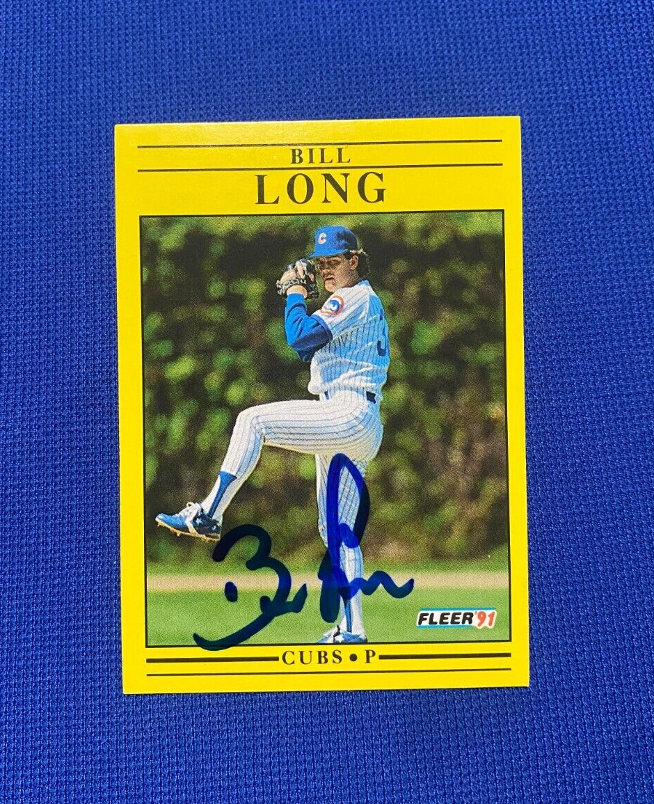 1991 FLEER BILL LONG CHICAGO CUBS SIGNED AUTOGRAPHED CARD #425 W/COA