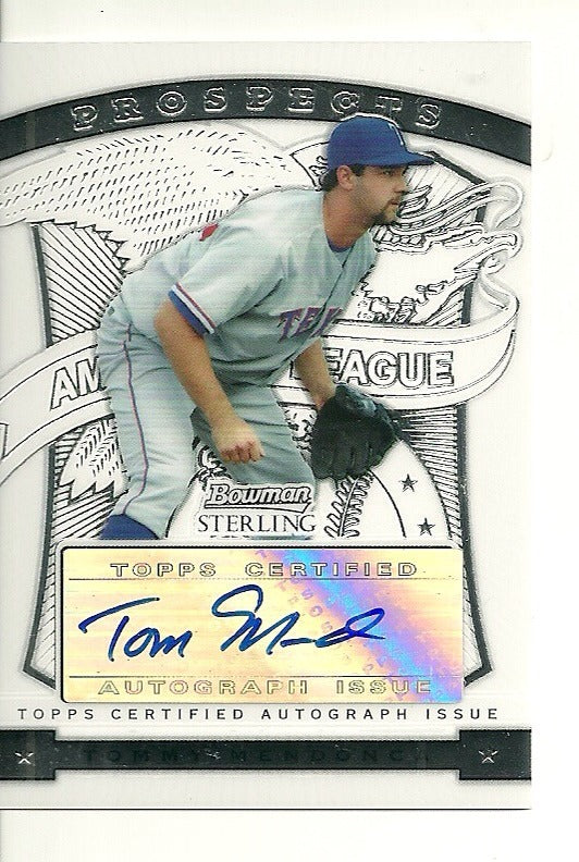 TOMMY MENDONCA TEXAS RANGERS SIGNED AUTO 2009 BOWMAN STERLING CARD #BSP-TME