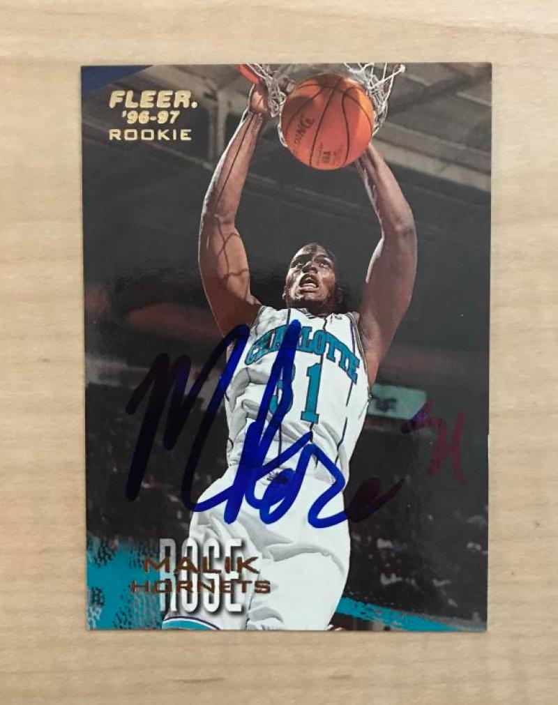 MALIK ROSE CHARLOTTE HORNETS SIGNED AUTOGRAPHED 96-97 FLEER CARD #163 W/COA