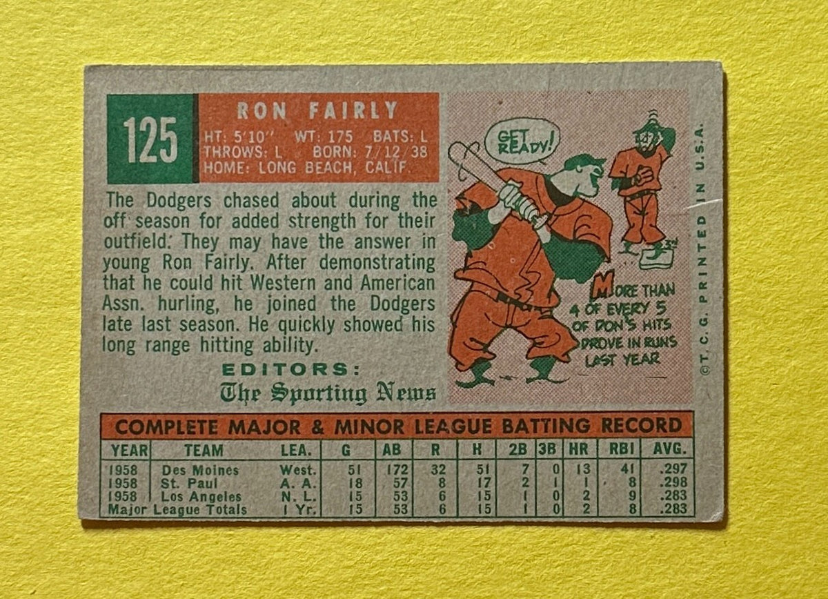 1959 TOPPS RON FAIRLY THE SPORTING NEWS ROOKIE STARS OF 1959 #125 DODGERS