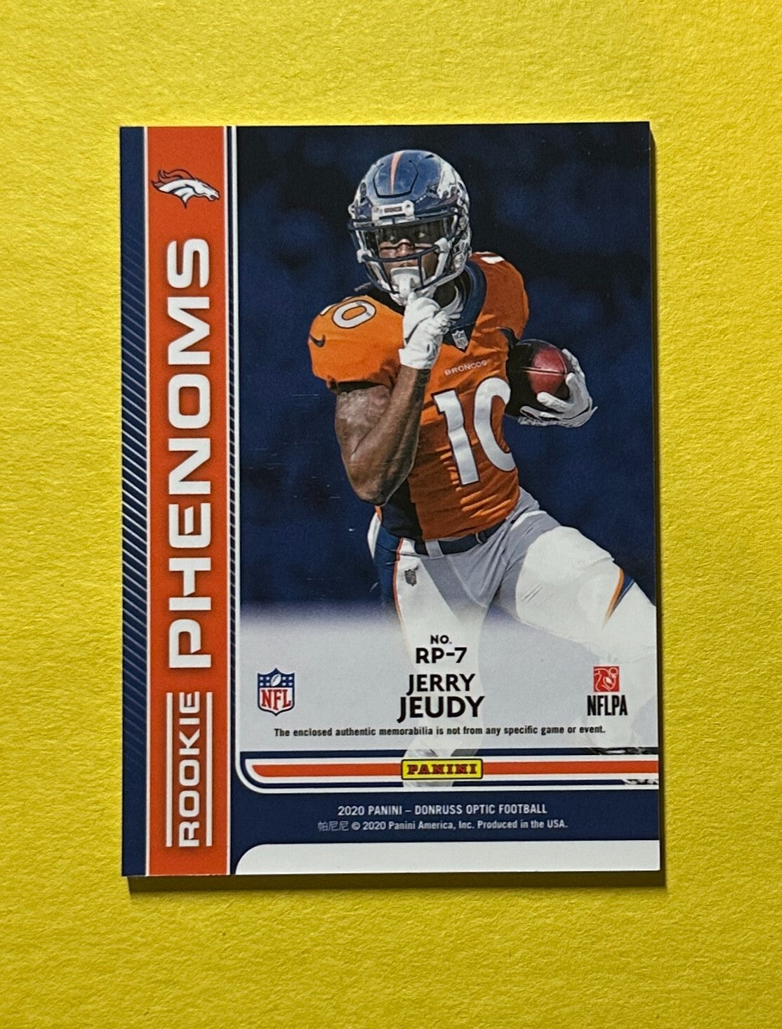 2020 PANINI DONRUSS OPTIC JERRY JEUDY ROOKIE PHENOMS BLUE RELIC #RP-7 BRONCOS