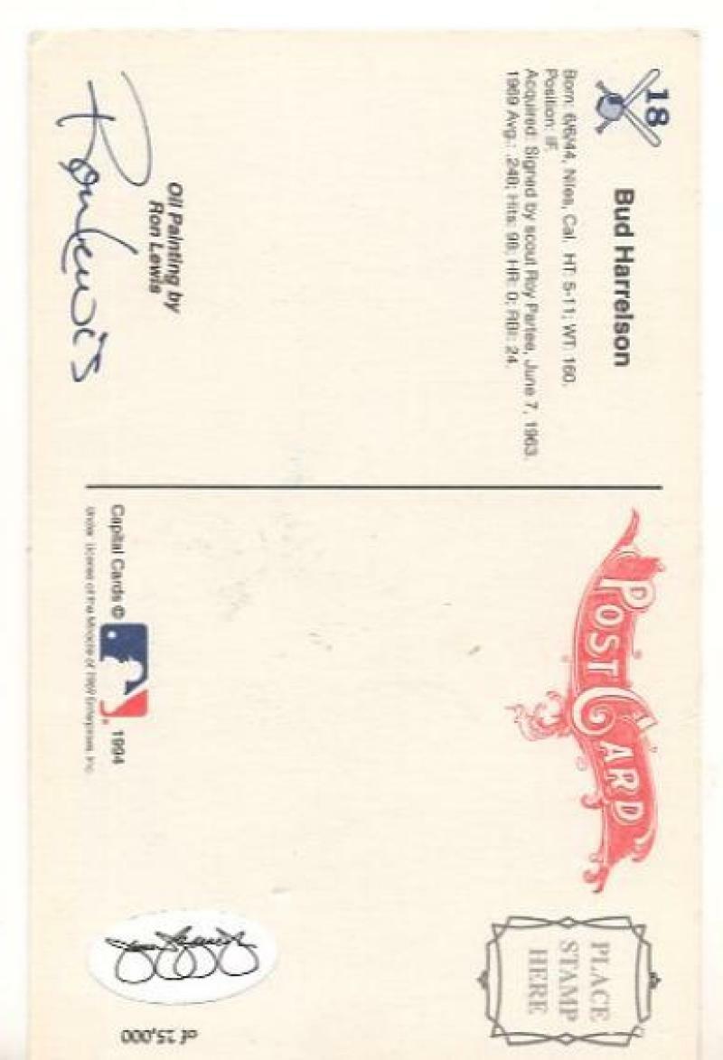 BUD HARRELSON SIGNED NEW YORK METS RON LEWIS POSTVARD JSA SOA