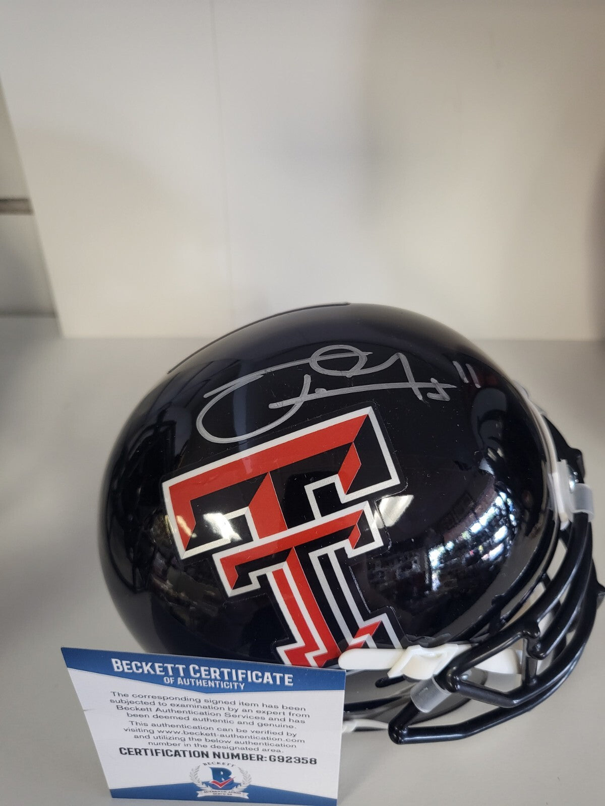 JAKEEM GRANT TEXAS TECH COLLEGE SIGNED AUTOGRAPHED SCHUTT BLACK MINI HELMET W