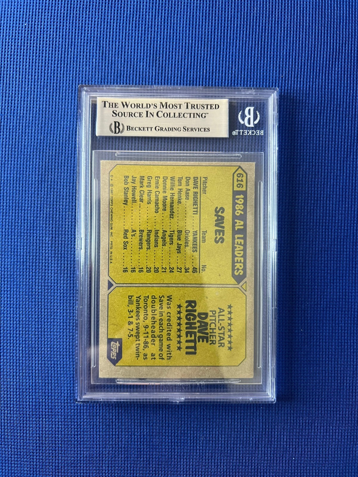 1987 TOPPS DAVE RIGHETTI NEW YORK YANKEES SIGNED AUTOGRAPHED CARD #616 BECKETT