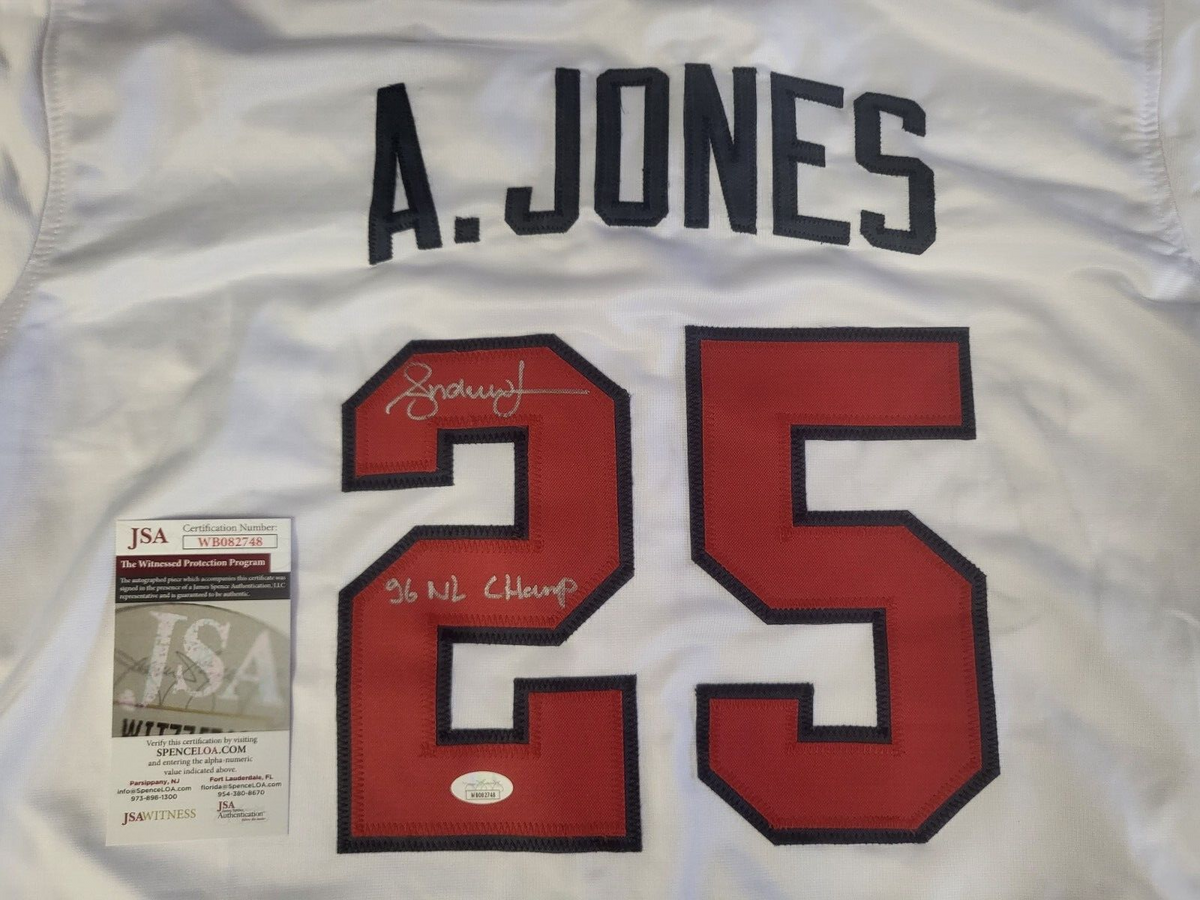 ANDRUW JONES #25 ATLANTA BRAVES 96 NL CHAMPS SIGNED CUSTOM JERSEY XL JSA COA *