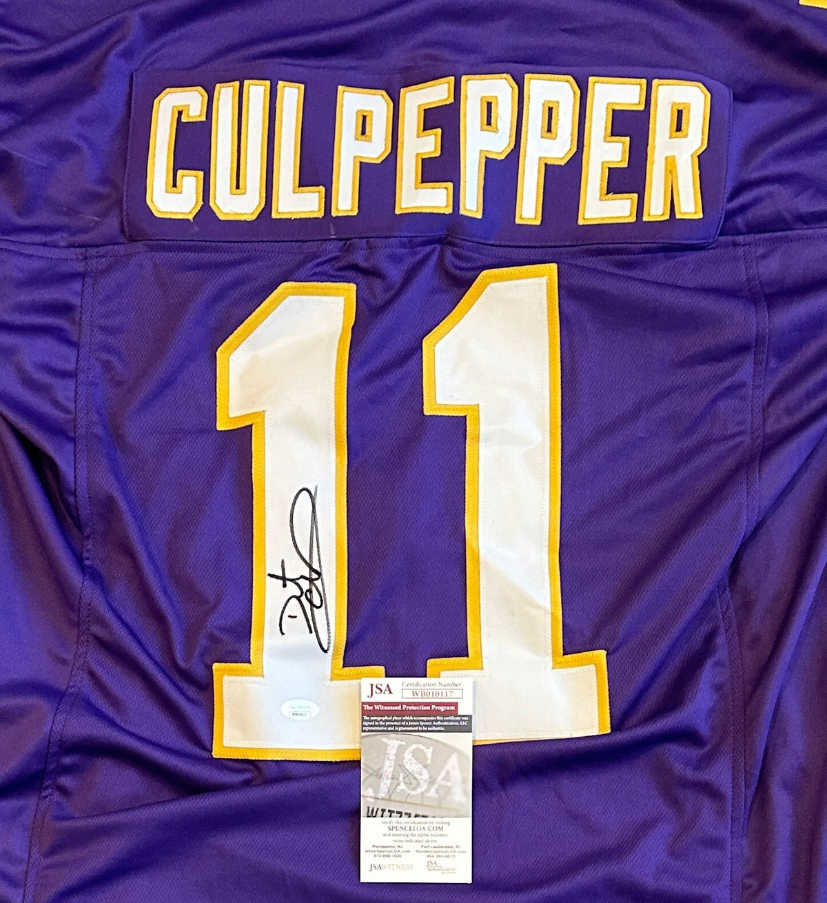 DAUNTE CULPEPPER VIKINGS SIGNED AUTOGRAPHRED PURPLE CUSTOM JERSEY SZ XL JSA