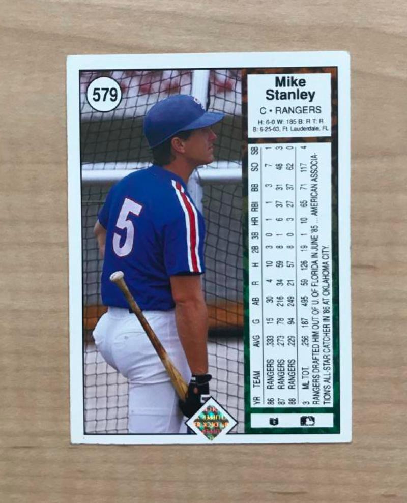 MIKE STANLEY TEXAS RANGER SIGNED AUTOGRAPHED 1989 UPPER DECK CARD #579 W/COA 