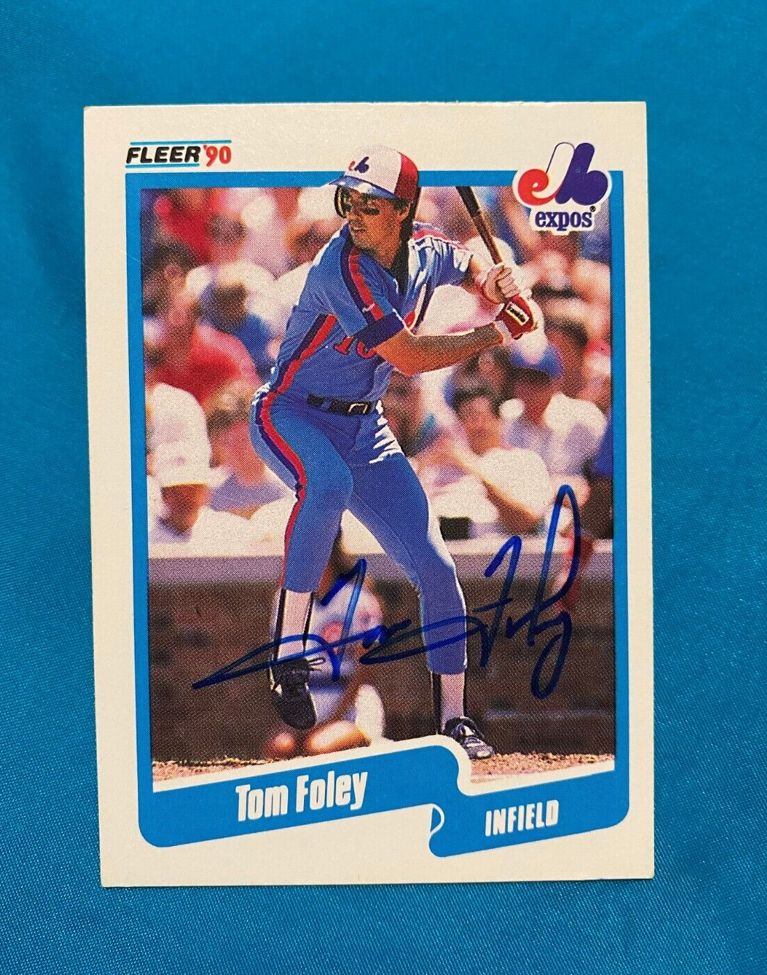 1990 FLEER TOM FOLEY MONTREAL EXPOS AUTOGRAPHED AUTO SIGNED CARD #344 W/COA