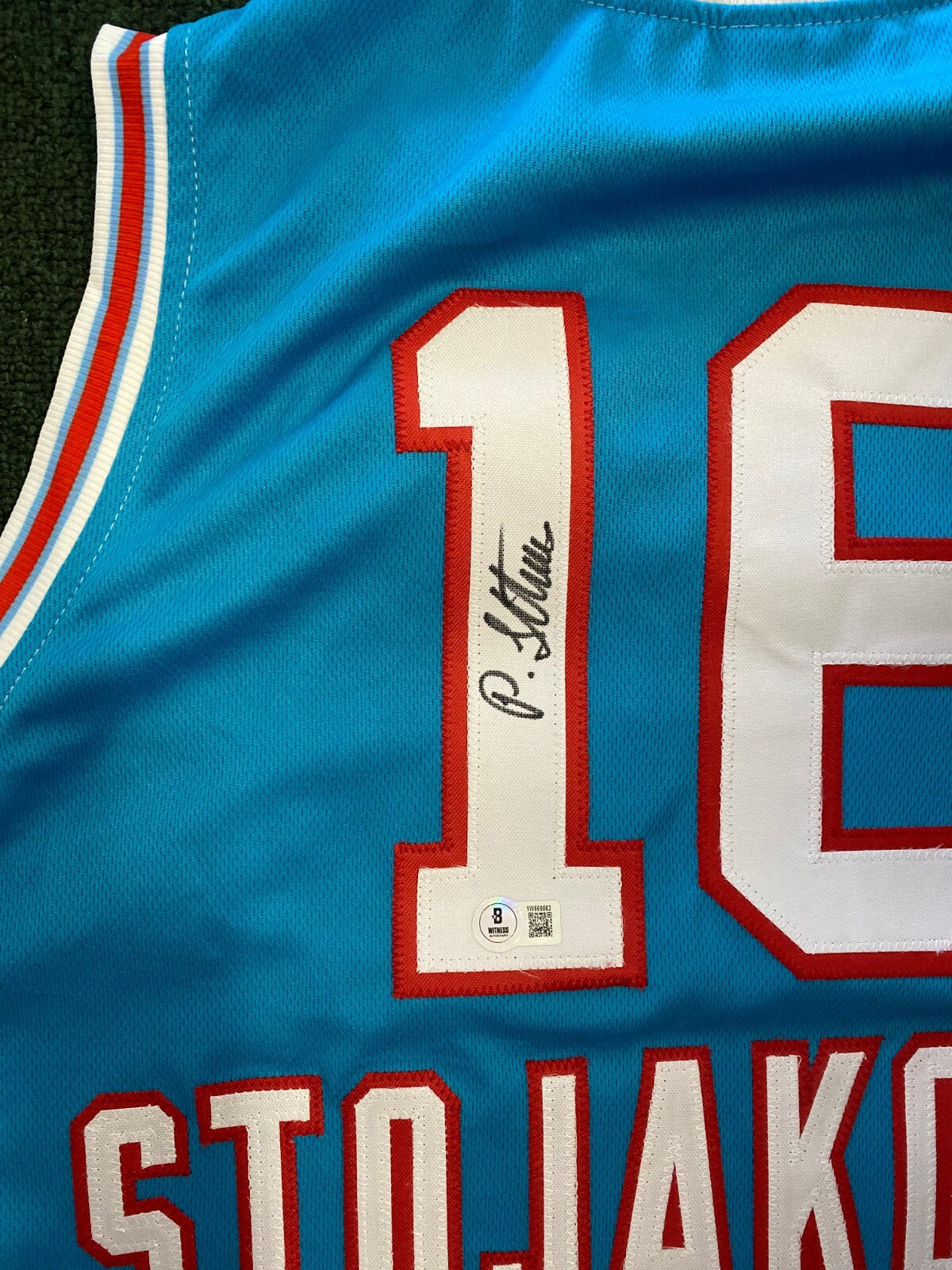 PEJA STOJAKOVIC SACRAMENTO KINGS SIGNED AUTO BLUE CUSTOM JERSEY SZ XL BECKETT