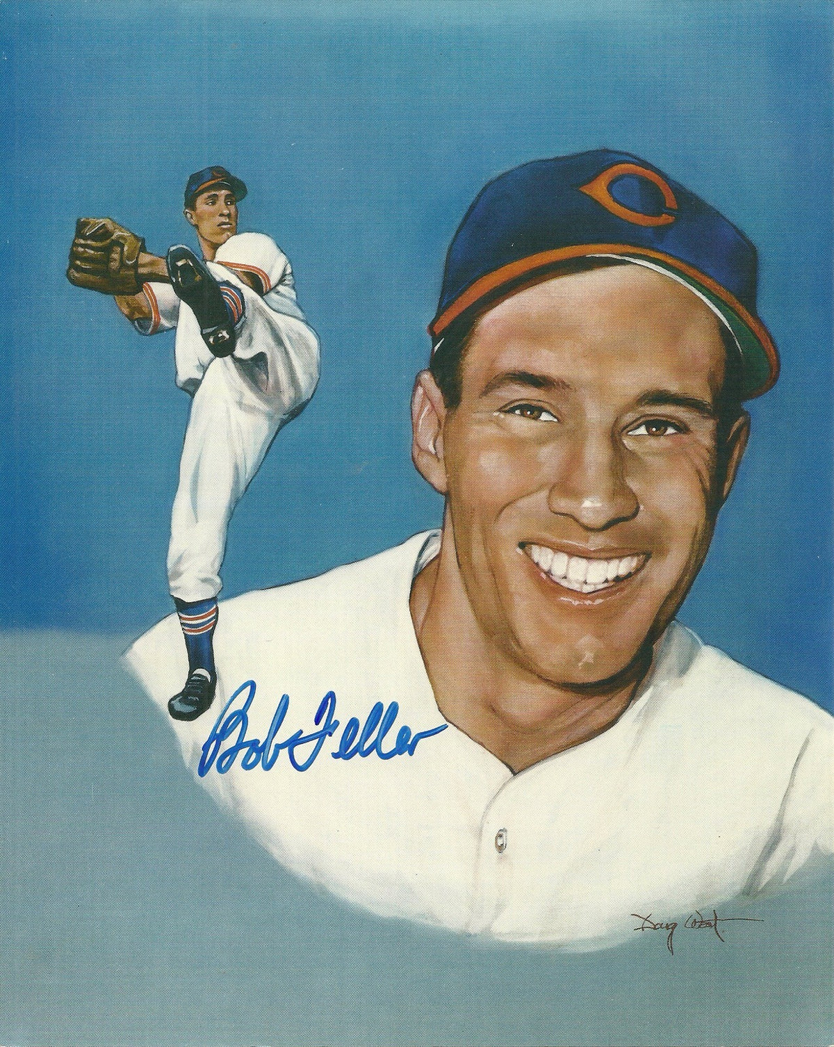 BOB FELLER CLEVELAND INDIANS SIGNED 8x10 PHOTO W/COA DOUG WEST