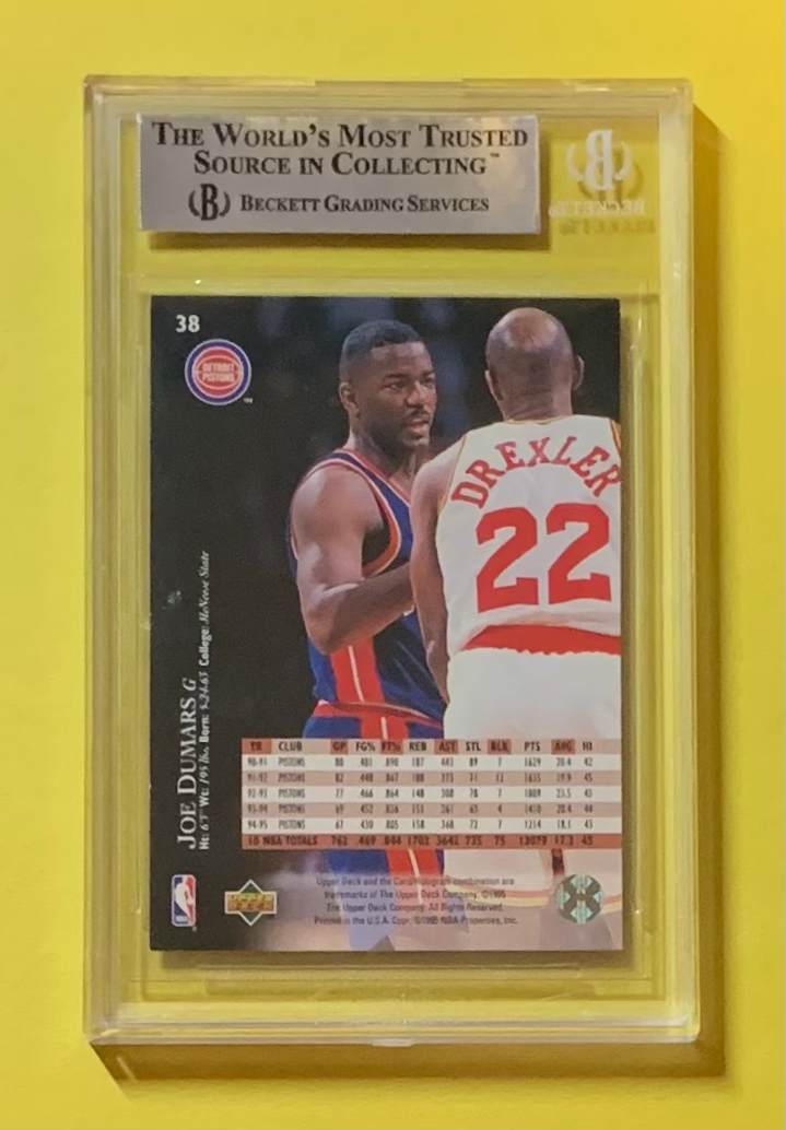 1995-96 UPPER DECK JOE DUMARS #38 AUTHENTIC AUTO BECKETT CERTIFIED PISTONS