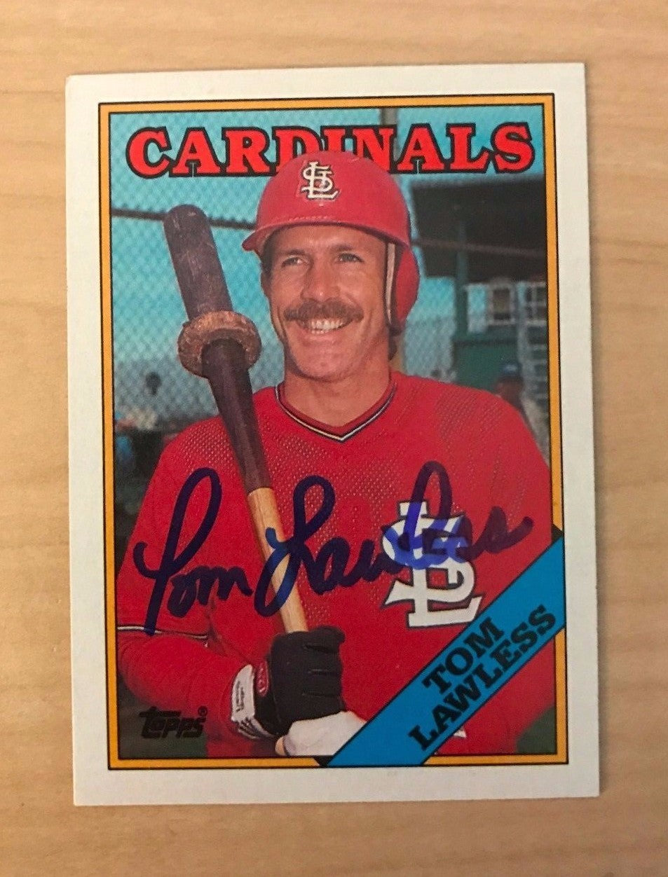 TOM LAWLESS ST. LOUIS CARDINALS SIGNED AUTOGRAPHED 1988 TOPPS CARD #183 W/COA
