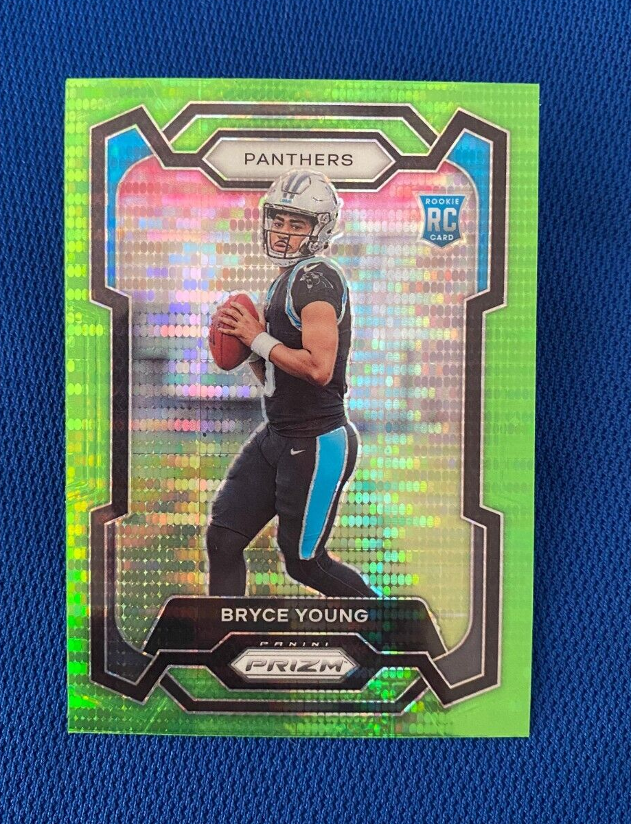 2023 PANINI PRIZM BRYCE YOUNG CAROLINA PANTHERS NEO GREEN PULSAR RC CARD #311