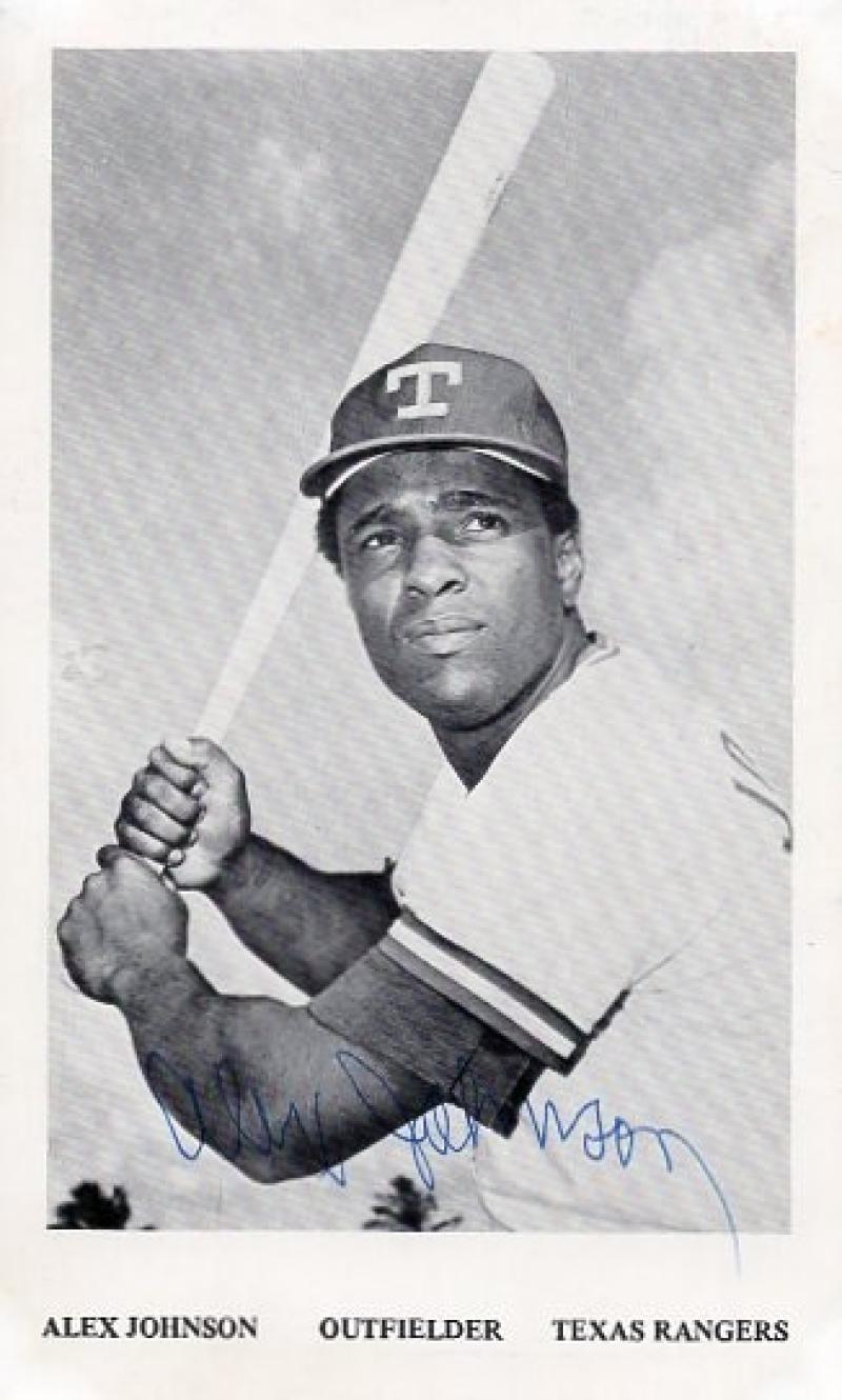 ALEX JOHNSON TEXAS RANGERS SIGNED ORIGINAL 3X5 POST CARD W/ COA