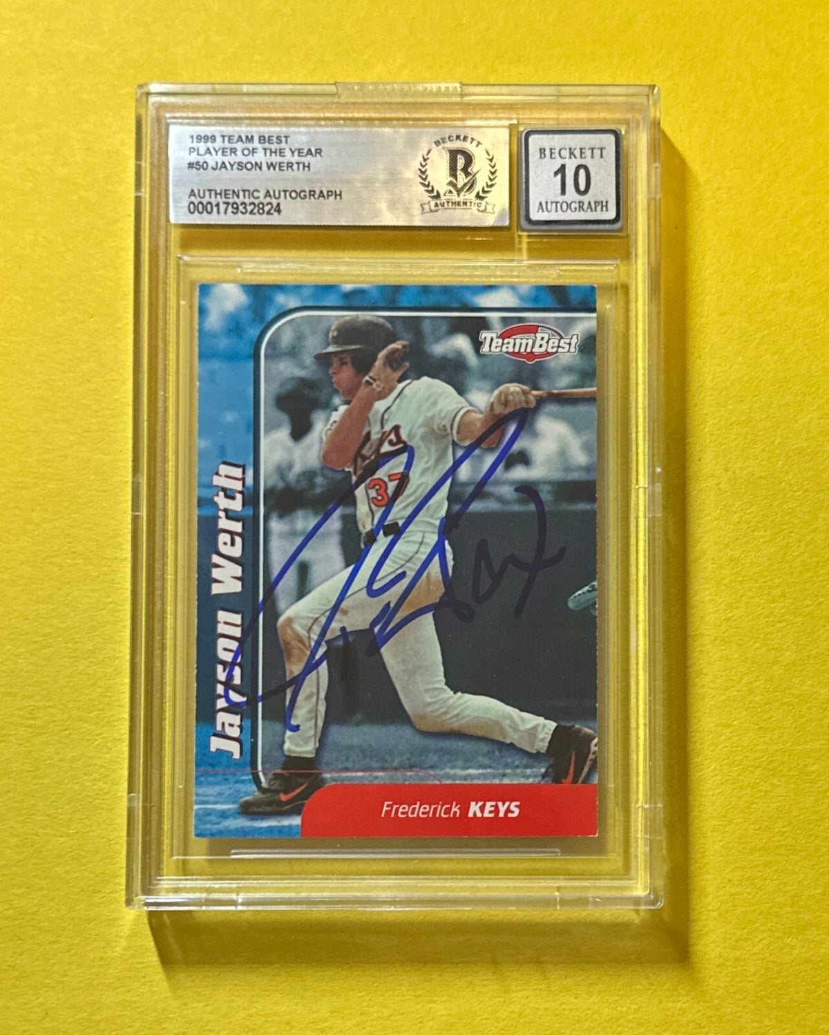 1999 TEAM BEST JAYSON WERTH #50 SIGNED AUTOGRAPHED CARD BECKETT AUTH 10 KEYS