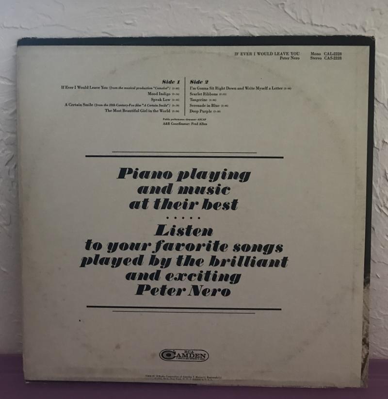 PETER NERO "IF EVER I WOULD LEAVE YOU"  SIGNED AUTO  VINYL RECORD  ALBUM W/COA