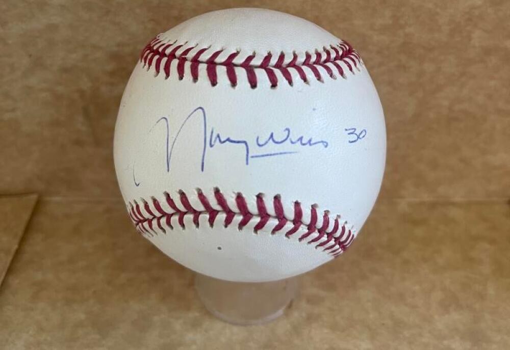 MAURY WILLS #30 DODGERS SIGNED AUTOGRAPHED M.L. BASEBALL BECKETT AUTH
