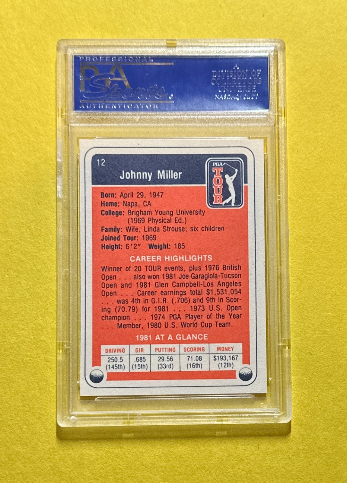1982 DONRUSS GOLF JOHNNY MILLER PSA/DNA AUTHENTIC SIGNED AUTO CARD #12