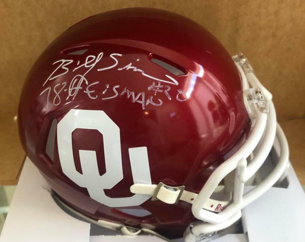 BILLY SIMS OKLAHOMA SOONERS  78 HEISMAN SIGNED RIDDELL  MINI HELMET W/COA