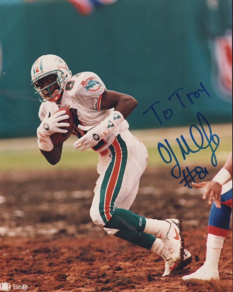 O.J. MCDUFFIE DOLPHINS PERSONALIZED SIGNED AUTOGRAPHED 8X10 PHOTO W/ COA