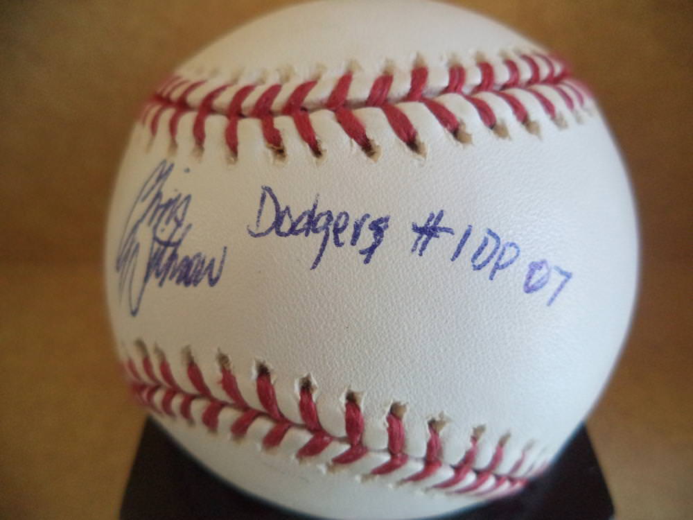 CHRIS WITHROW DODGERS #1 DP 07 AUTOGRAPHED SIGNED M.L. BASEBALL W/COA 