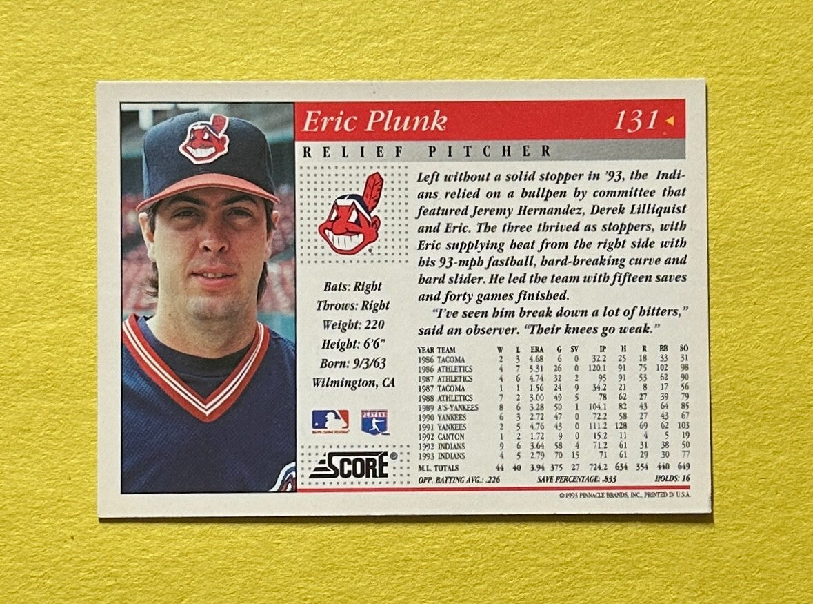 1994 SCORE ERIC PLUNK SIGNED AUTOGRAPH CARD W/ COA #131 CLEVELAND