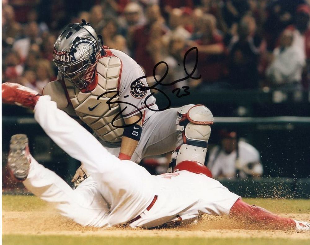 BRIAN SCHNEIDER WASHINGTON NATIONALS ACTION SIGNED AUTOGRAPHED 8X10 PHOTO W/COA