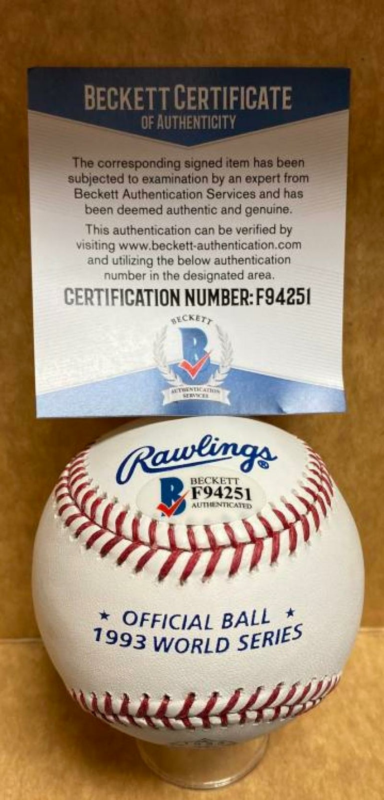 CITO GASTON BLUE JAYS SIGNED UNDER 1993 WORLD SERIES LOGO BASEBALL F94251