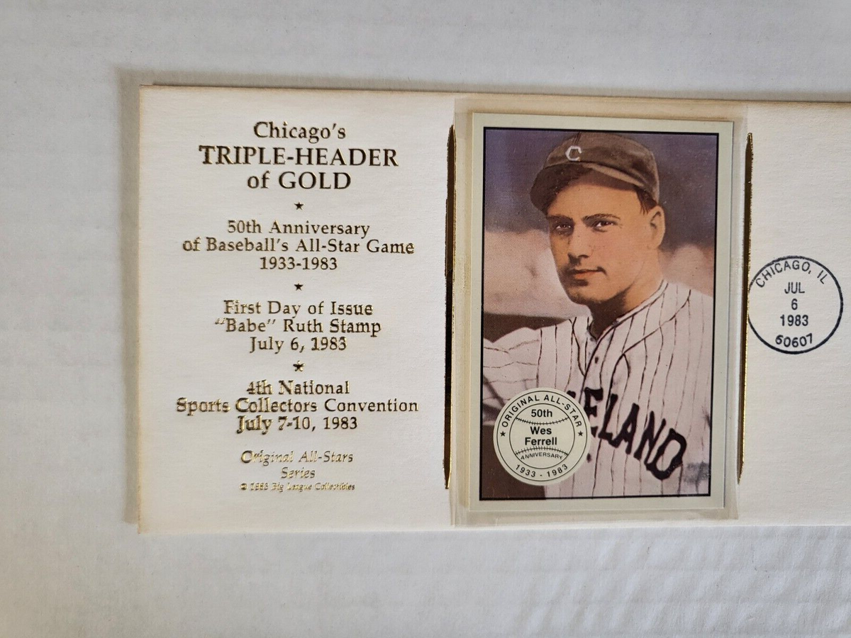 CHICAGO'S TRIPLE-HEADER OF GOLD CACHET FIRST DAY ISSUE BABE RUTH WES FERRELL